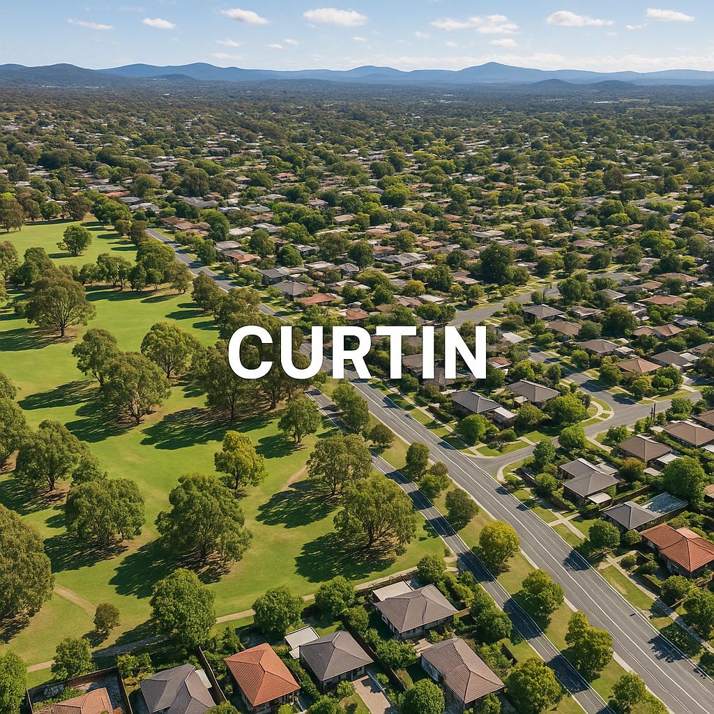 Aerial view showcasing the green parks in Curtin, ACT