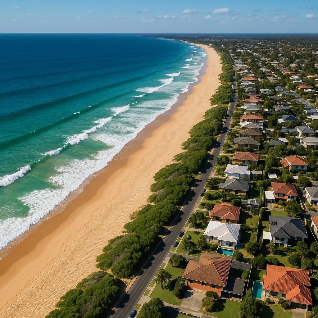 Aerial view of Custon showcasing beach and homes