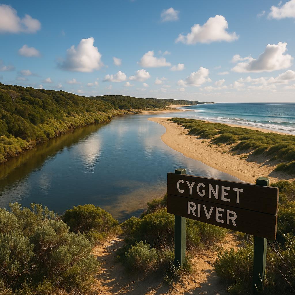 Scenic view of Cygnet River's coastline and nature
