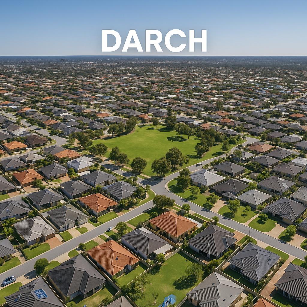Aerial view showing Darch's residential landscape with parks