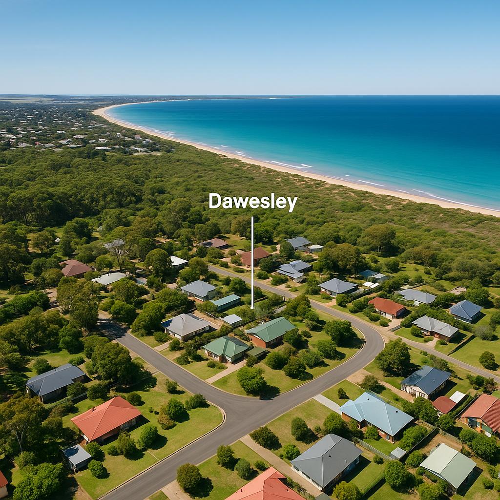 Aerial view of Dawesley showcasing its natural beauty and location.