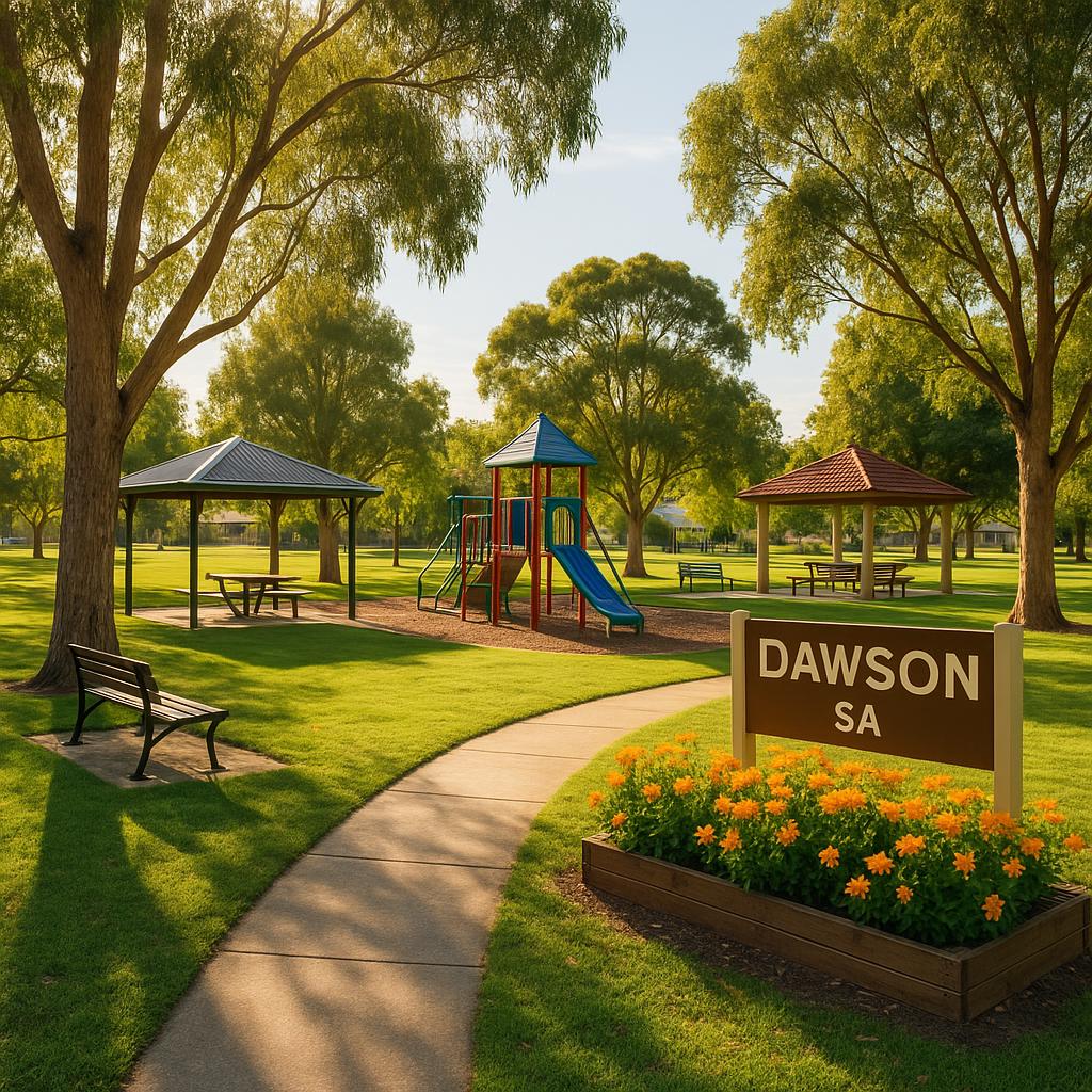 Community Park in Dawson with families enjoying the outdoors.