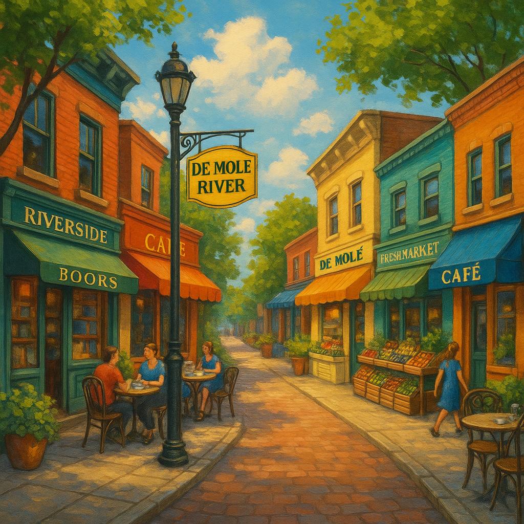 Vibrant shopping streets in De Mole River