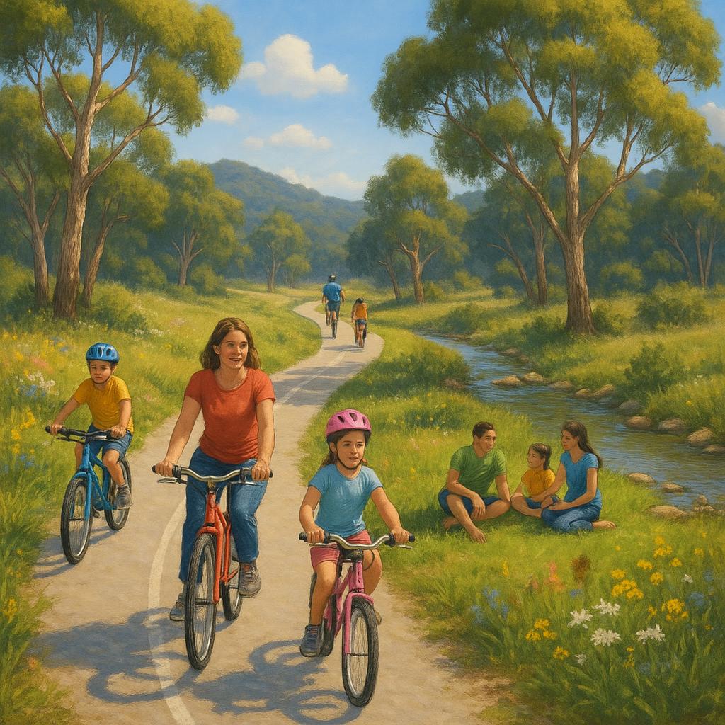 Families cycling along the scenic pathways of Deep Creek.