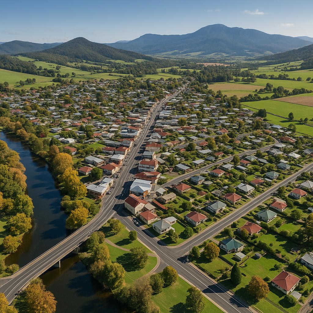 Aerial view of Deloraine, Tasmania