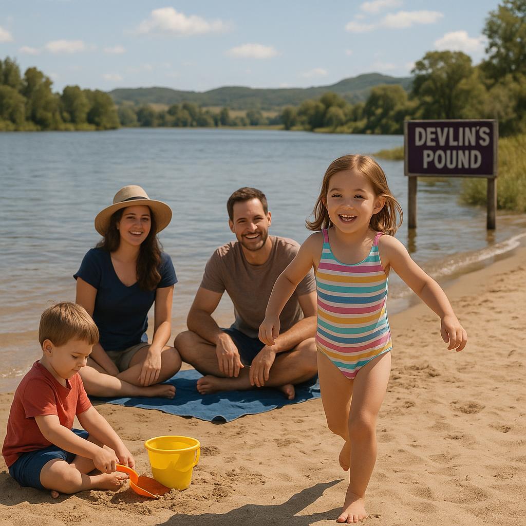 Family at the beach in Devlin's Pound