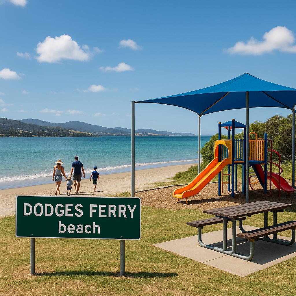Dodges Ferry beach with families enjoying the outdoors