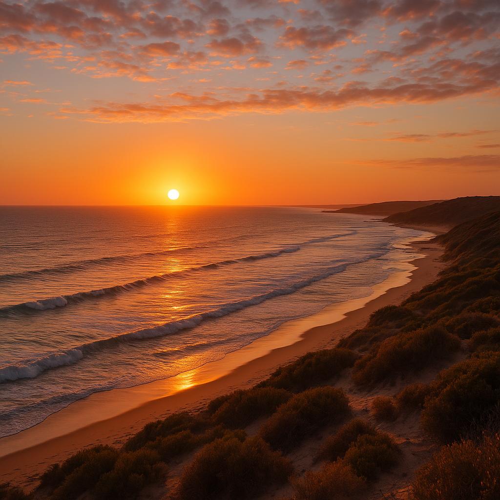 Scenic view of Dongara coastline during sunset