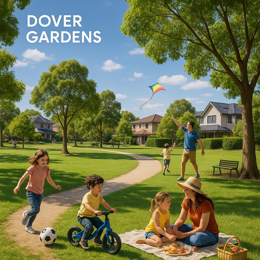 A family-friendly park in Dover Gardens with lush greenery