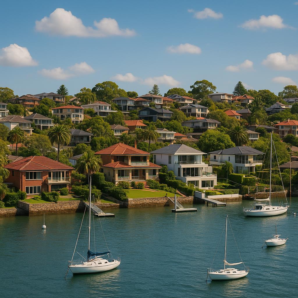 Waterfront view of Drummoyne with apartments