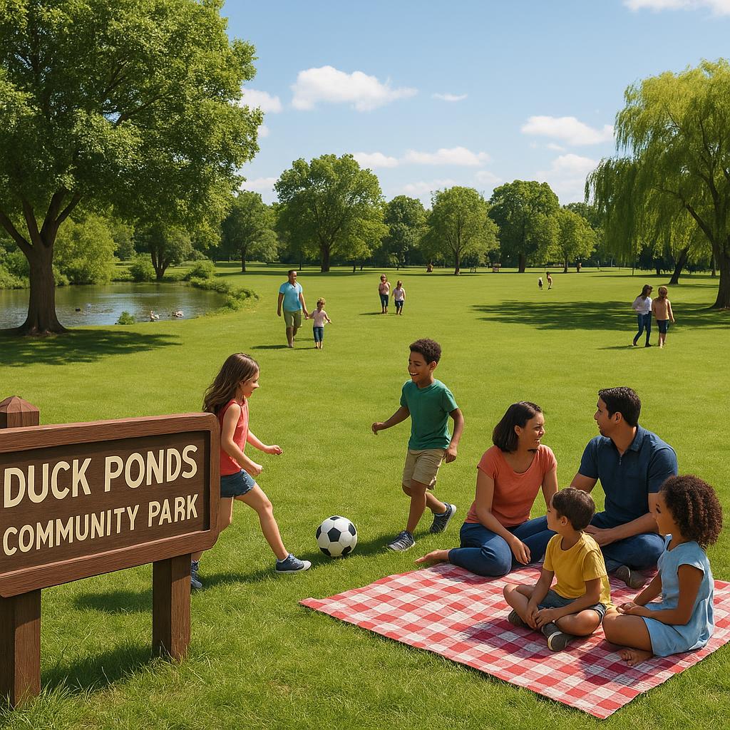 Families enjoying recreation at Duck Ponds park