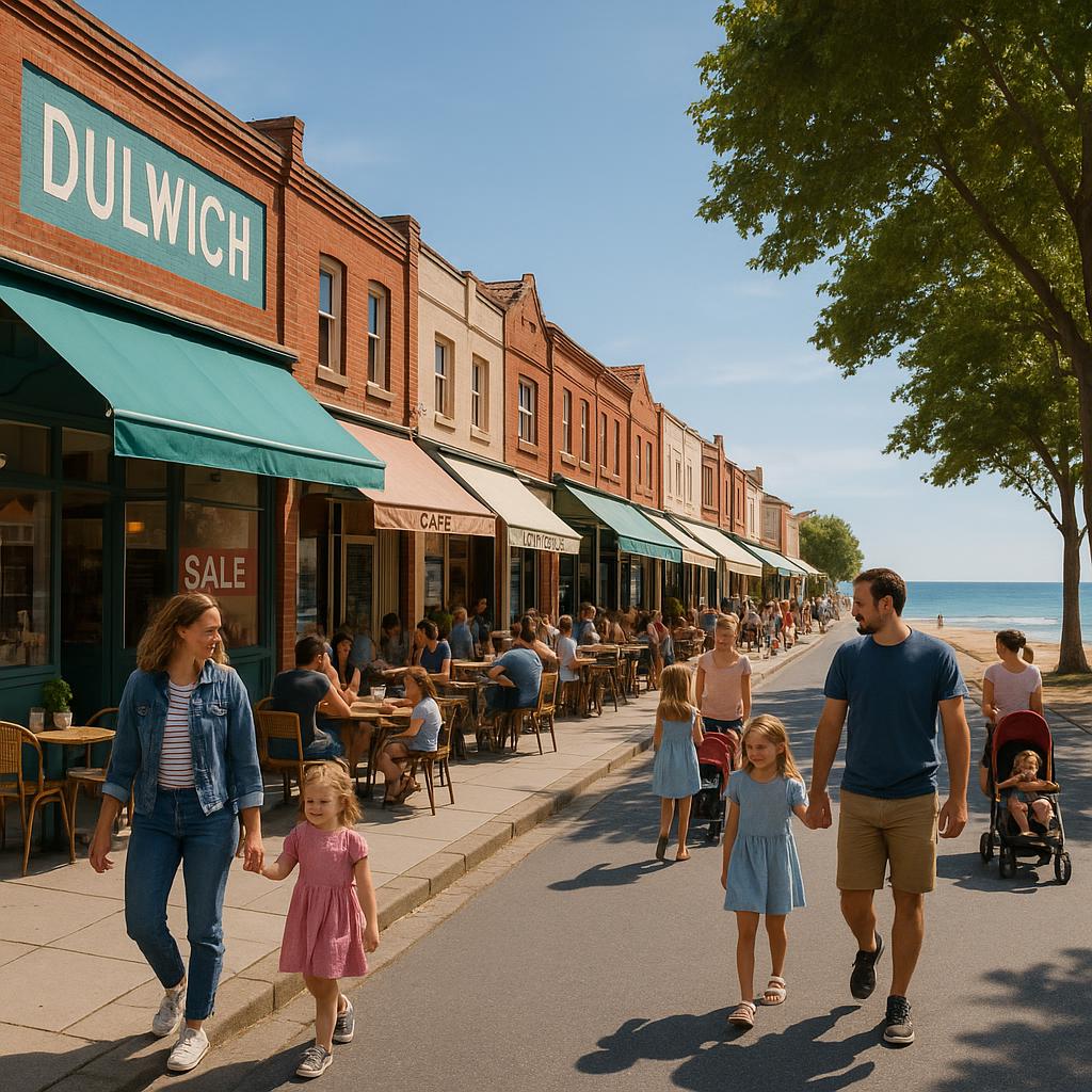 Dulwich shopping strip with family-friendly atmosphere