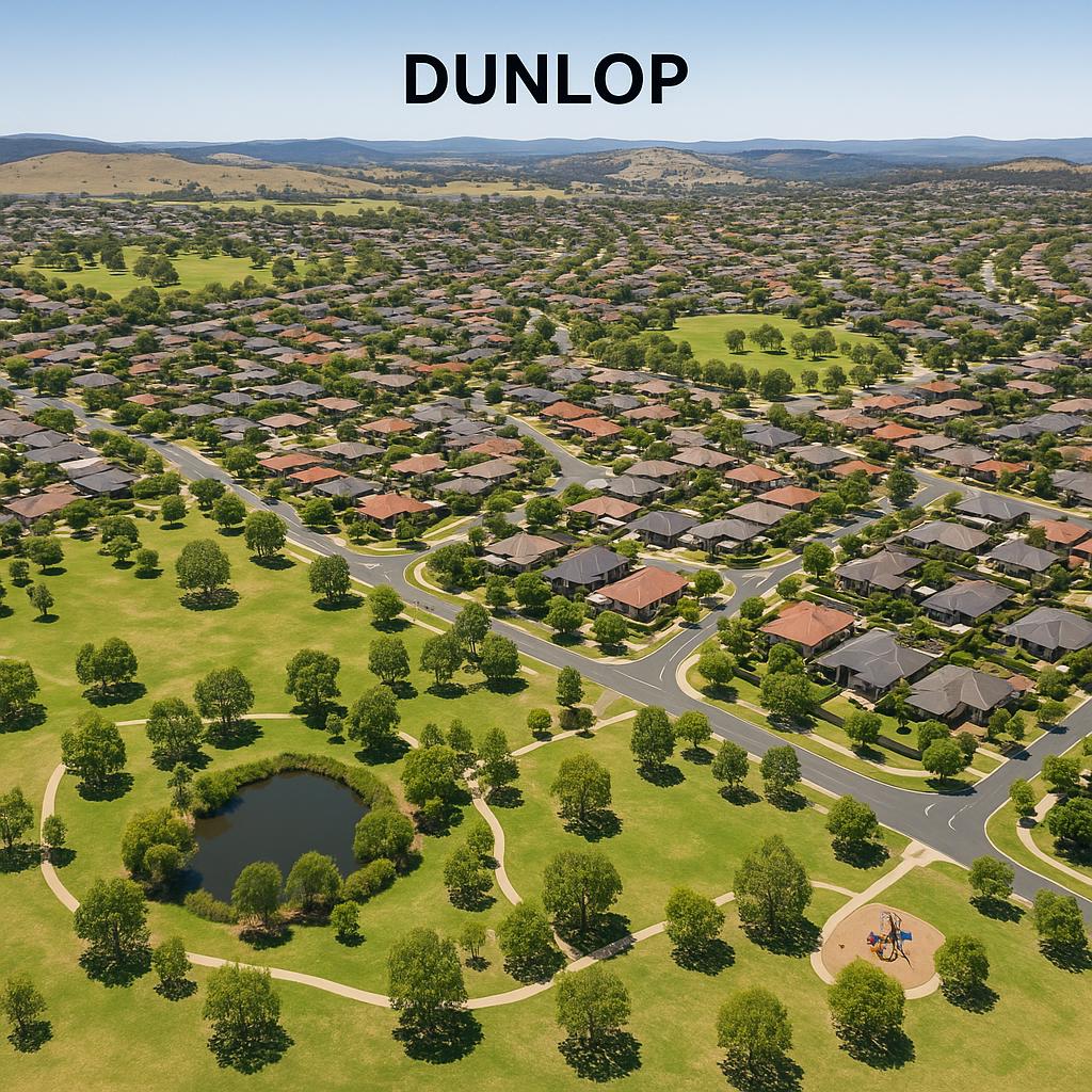 Aerial view of Dunlop, ACT, highlighting parks