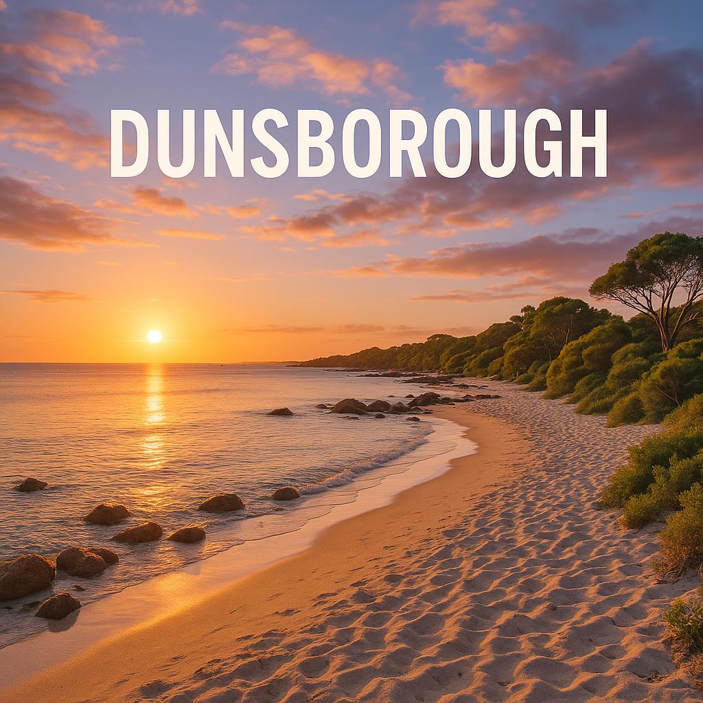 Dunsborough beach at sunset with palm trees