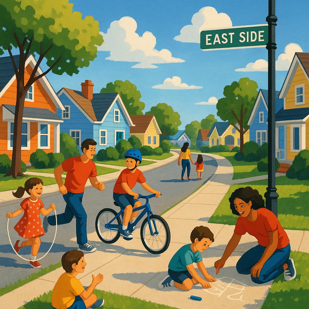 Community life in East Side with families outdoor
