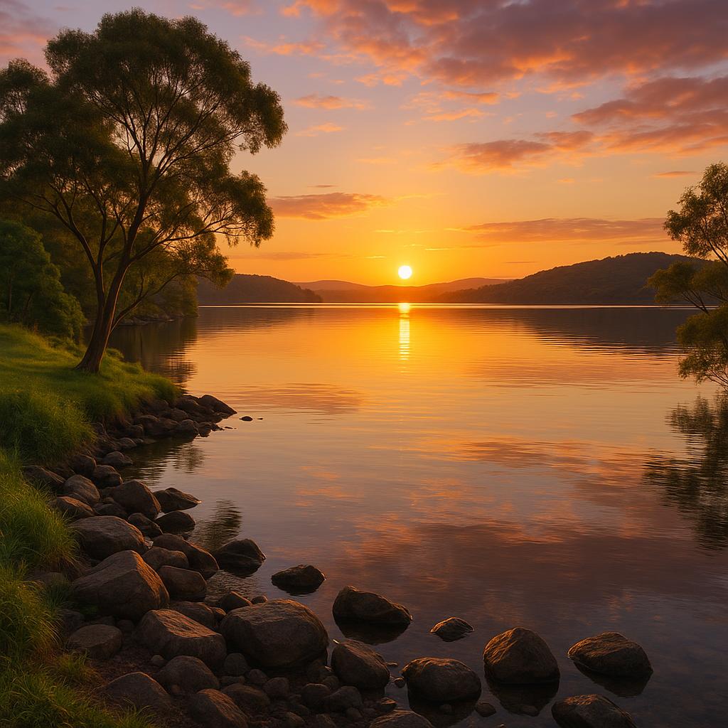 Tranquil sunset view of Lake Macquarie