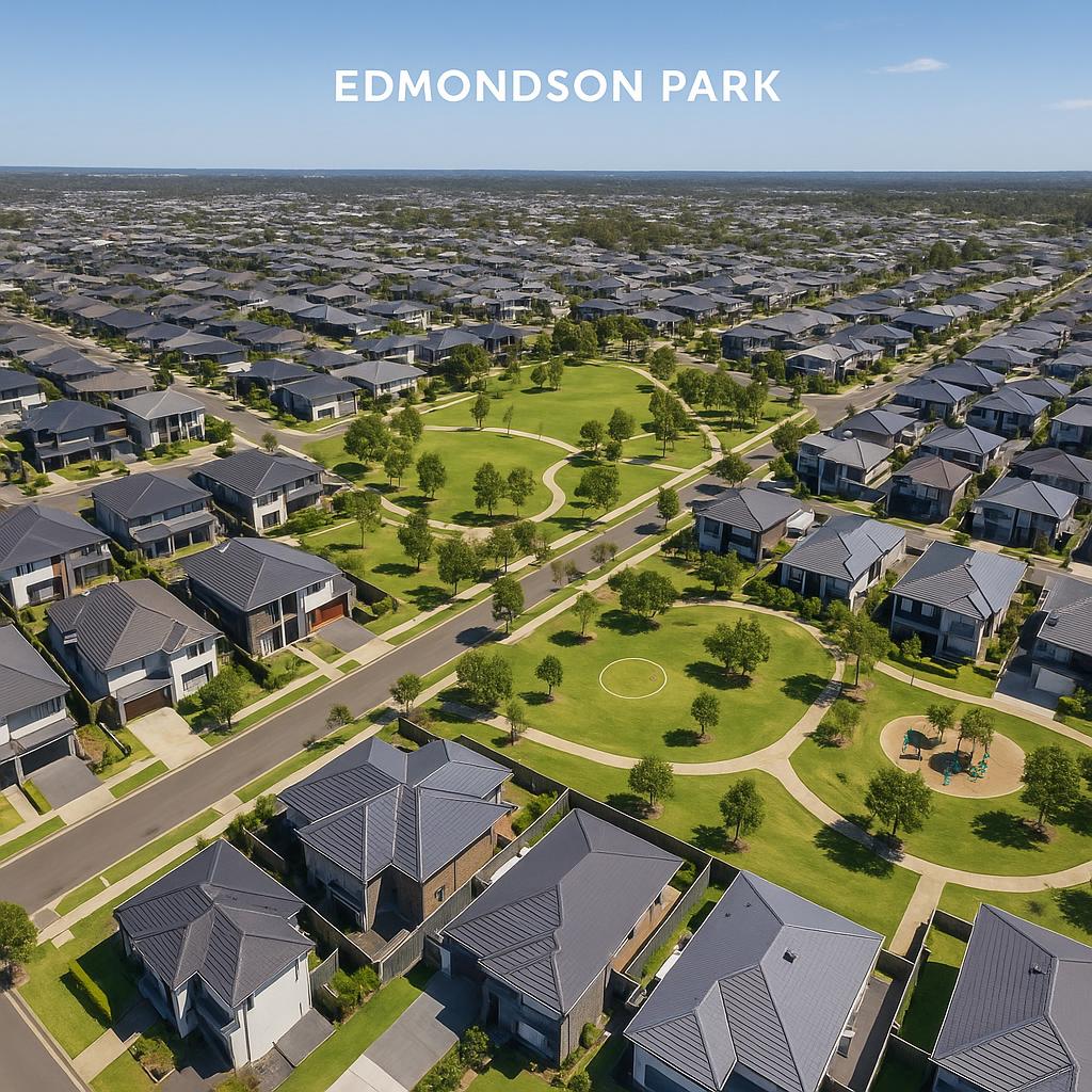 Modern homes in Edmondson Park aerial view