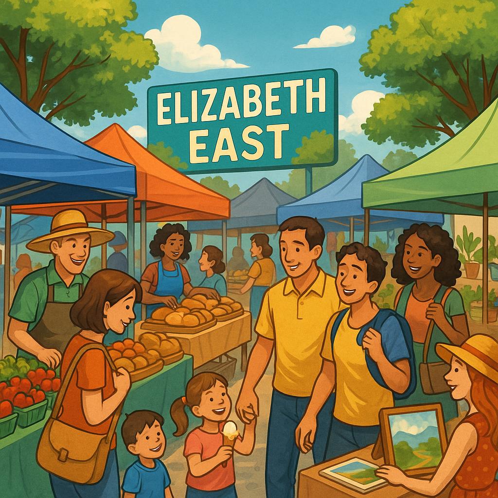Weekend market in Elizabeth East with vendors and families