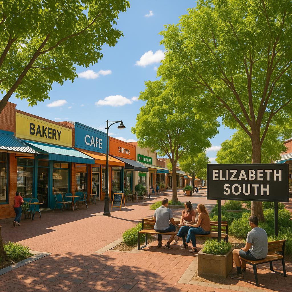 Sunlit main street of Elizabeth South