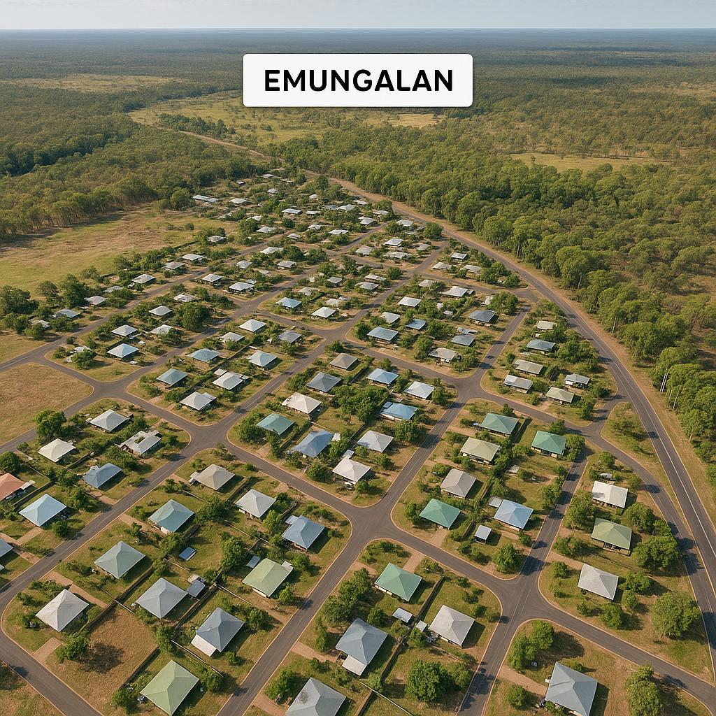 Aerial view of Emungalan showing residential areas and greenery