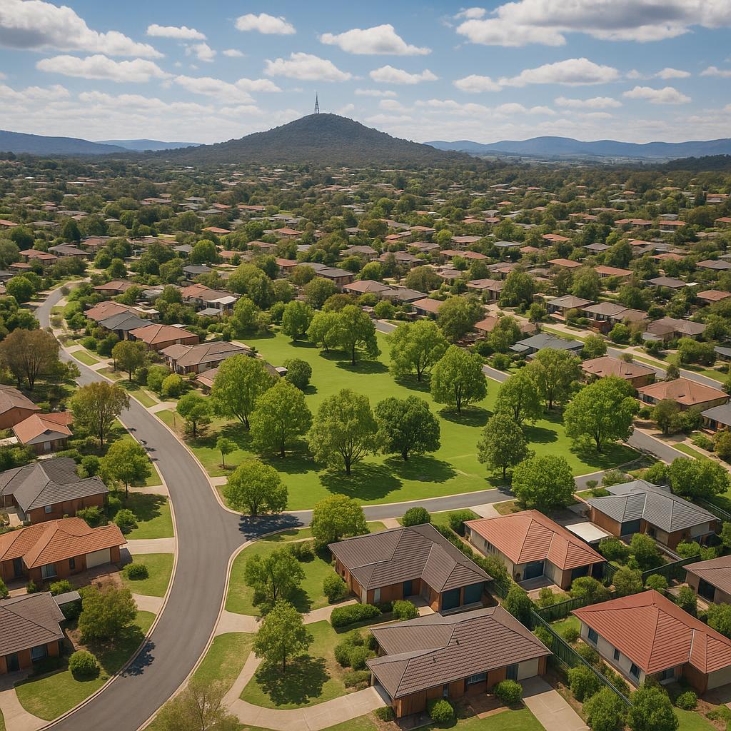 Fadden suburb view featuring green parks and family homes.