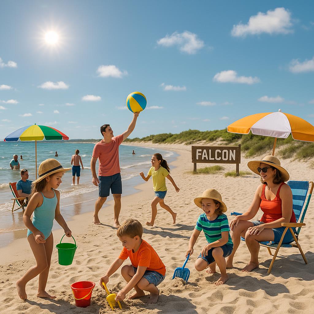Families enjoying a beach day at Falcon