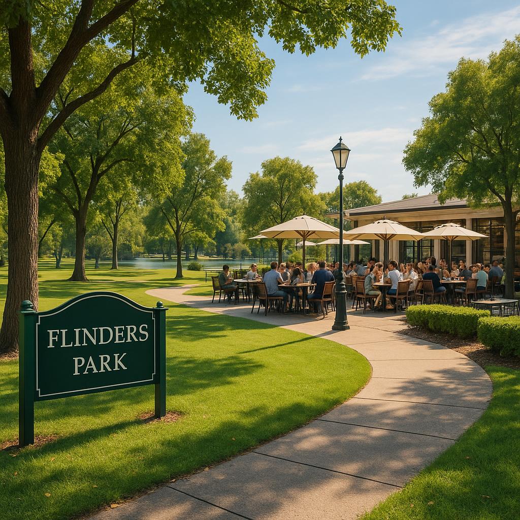 View of parks and cafes in Flinders Park