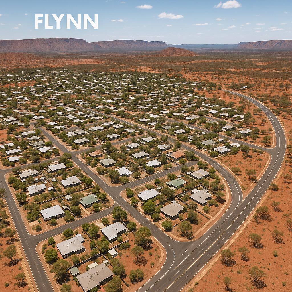 Aerial view showcasing Flynn's residential area and green spaces