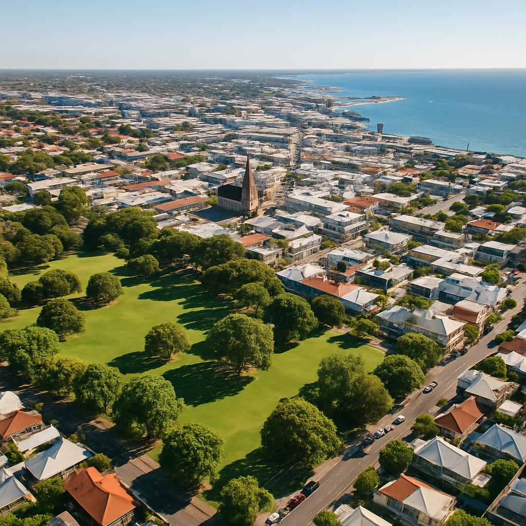 Aerial view of Fremantle with green spaces