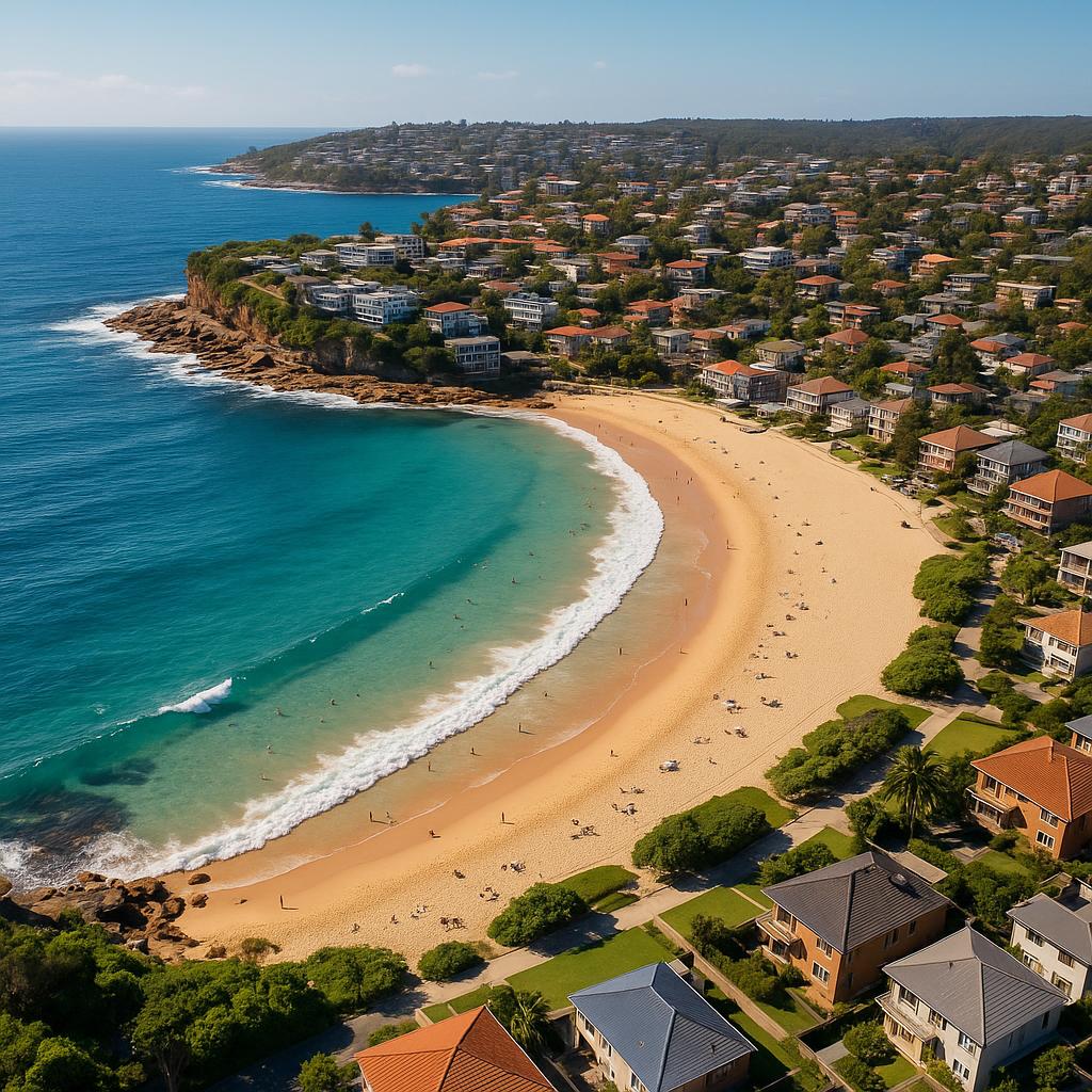Aerial view of Freshwater beach in NSW