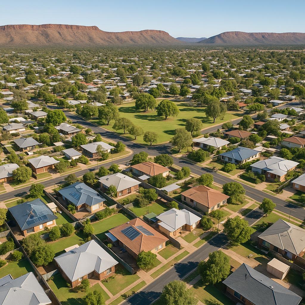 Aerial view of Gillen, NT with homes and greenery