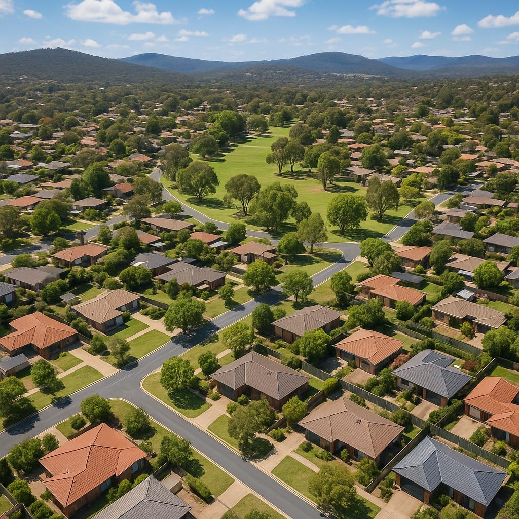 Giralang suburb aerial view with homes and parks