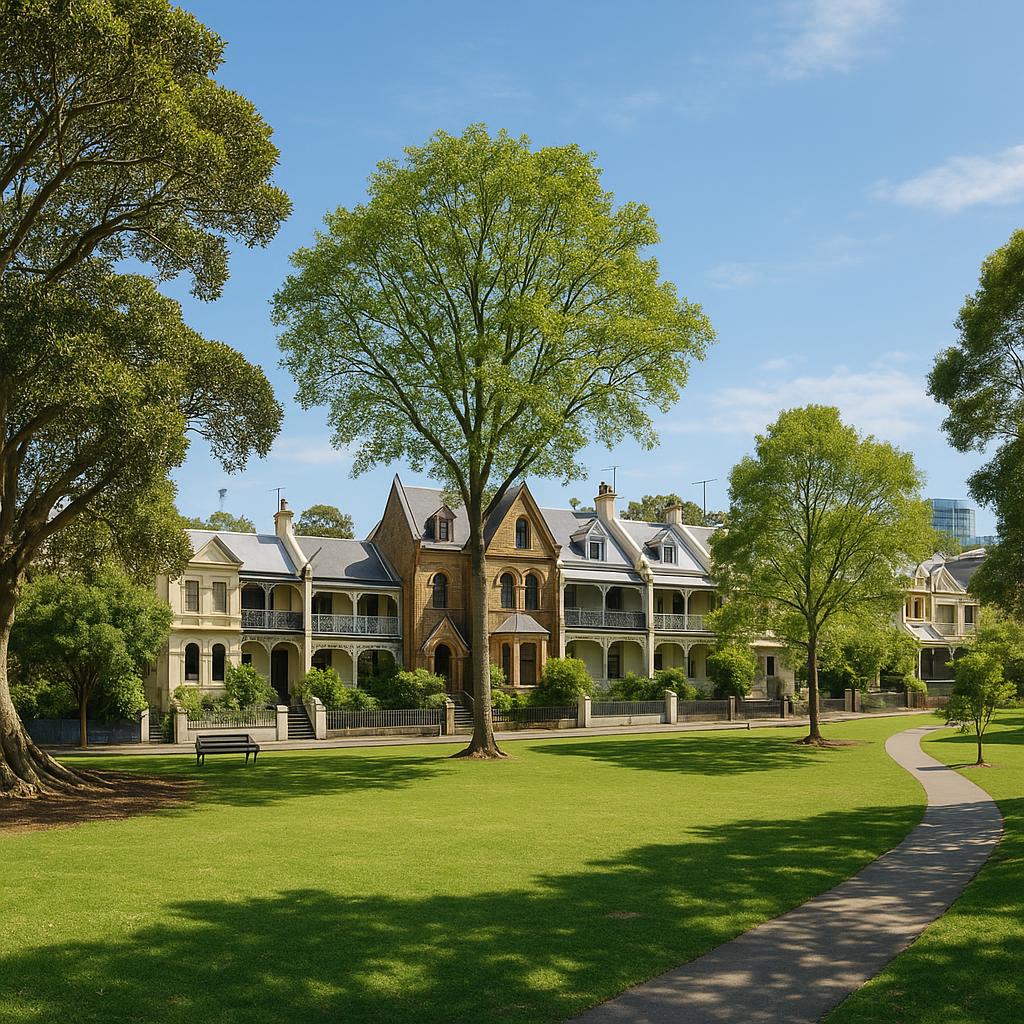 Glebe suburb view with heritage homes and green spaces