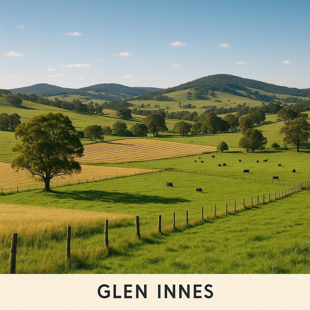 Rural landscape near Glen Innes with agriculture