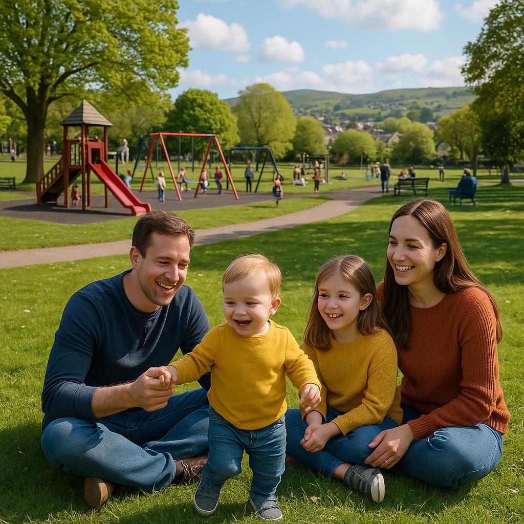 Family enjoying outdoor park in Glossop