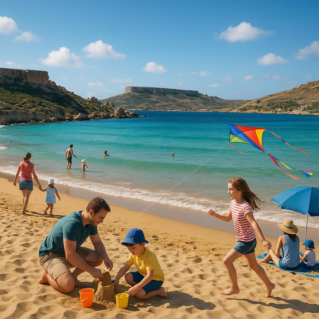 Golden Bay beach with families