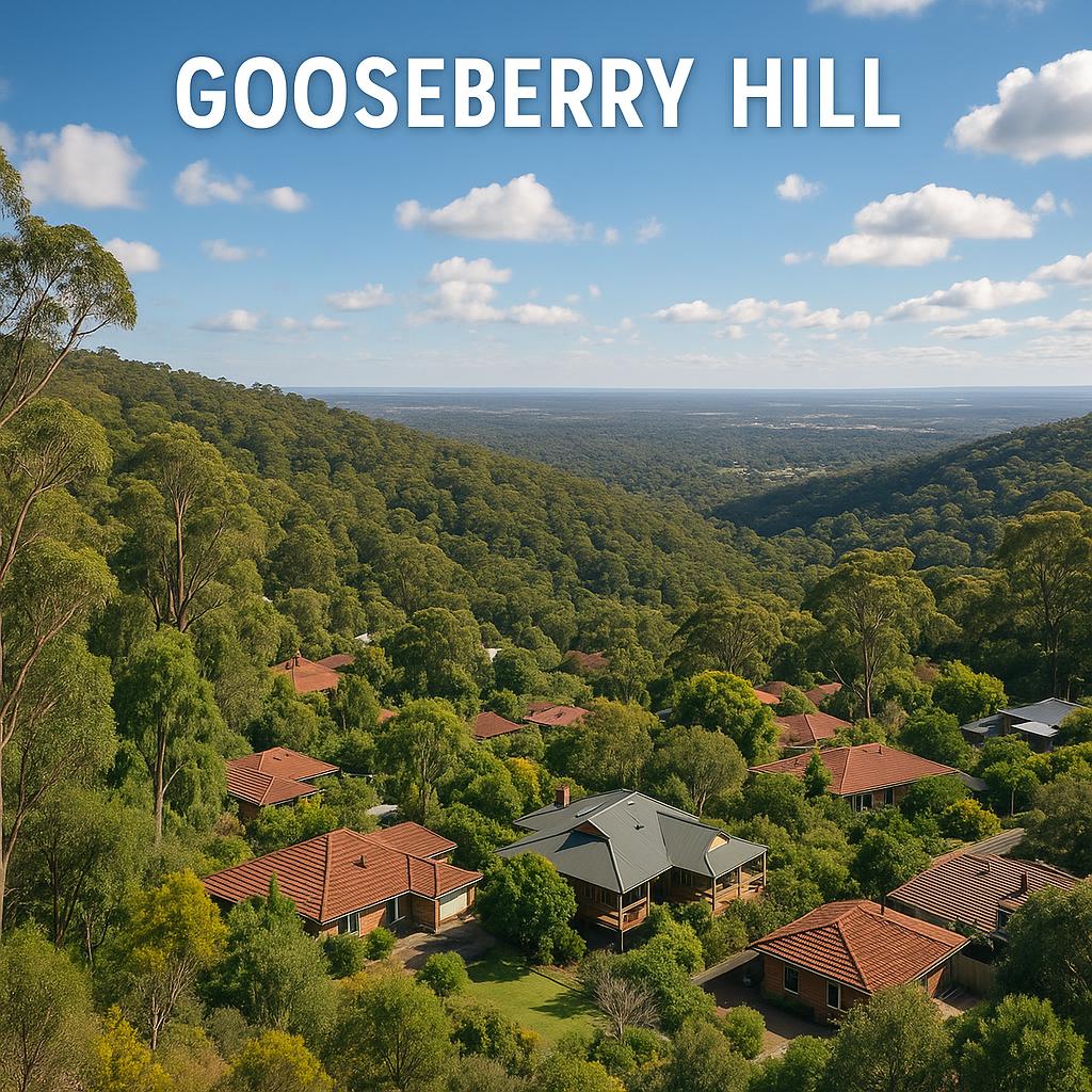 Scenic view of Gooseberry Hill with homes and greenery.