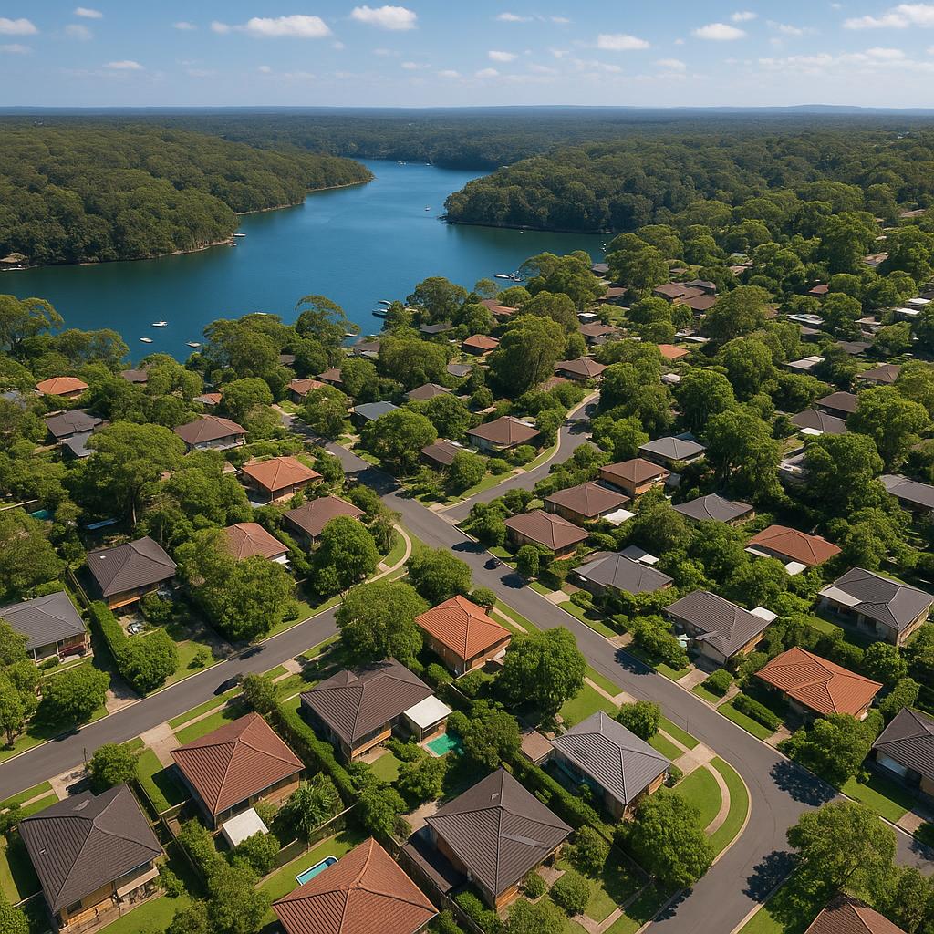 Aerial view of Gymea Bay's lush residential streets