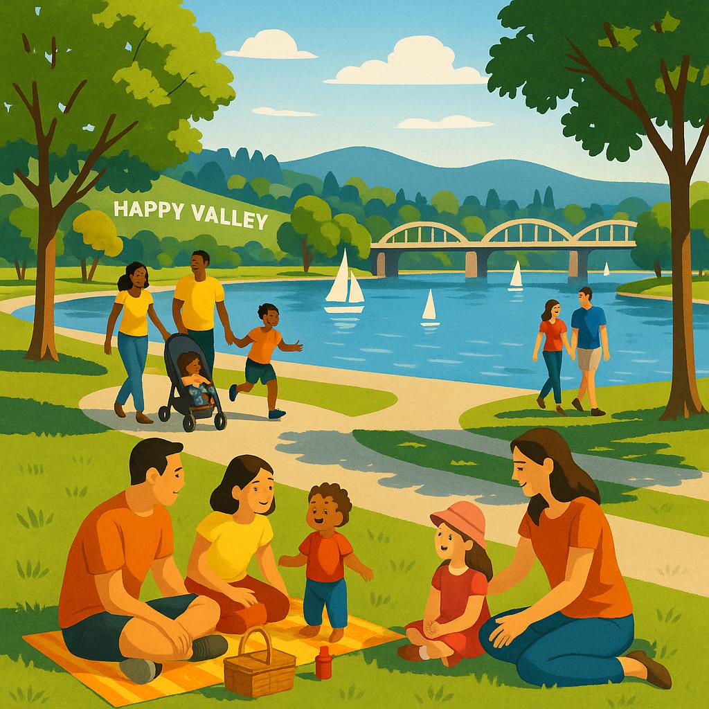 Family enjoying a sunny day at Happy Valley park