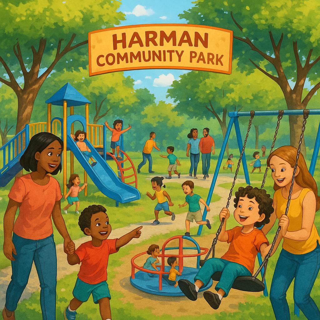 Community park in Harman with families enjoying outdoors