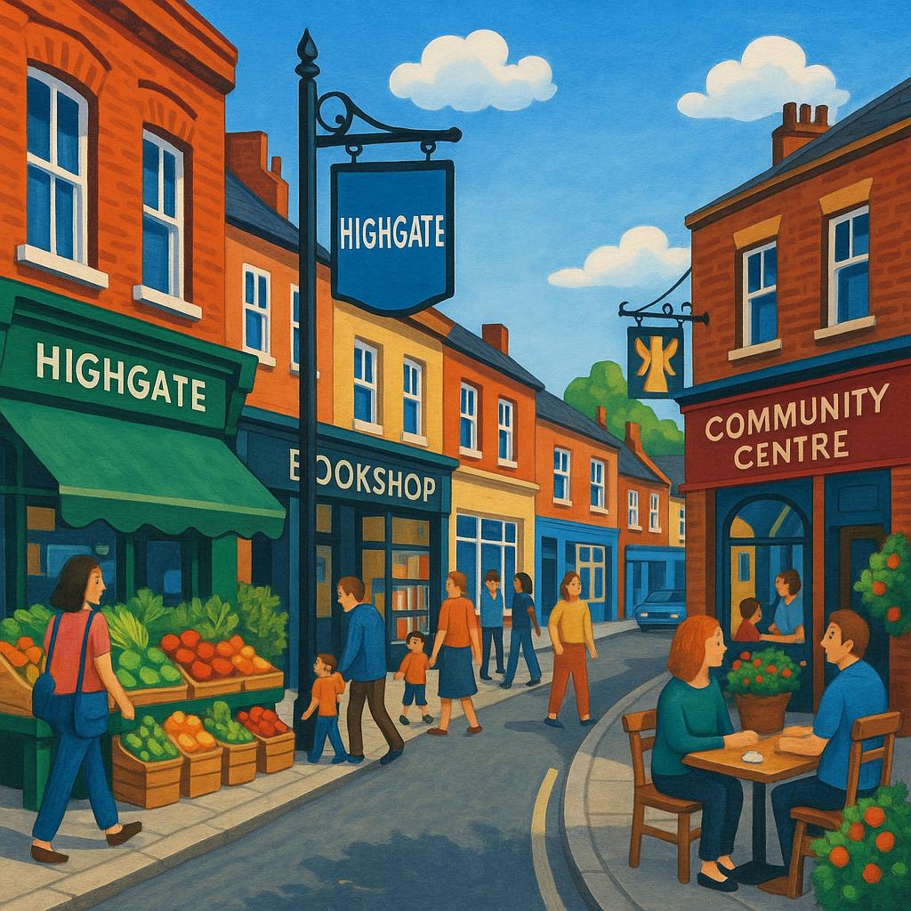 Street view of Highgate, showcasing local shops