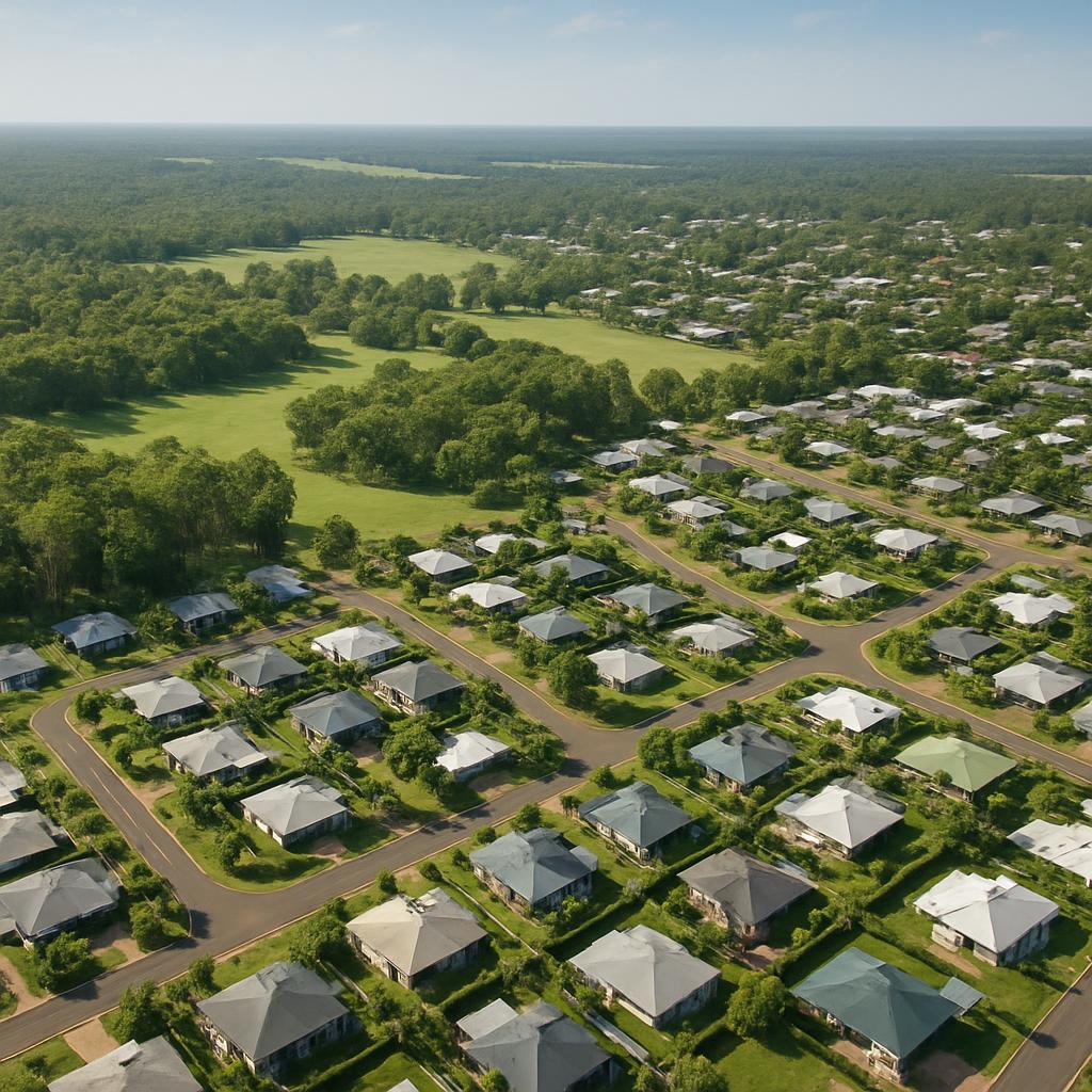 Aerial view of Holtze, NT with green spaces and residential homes