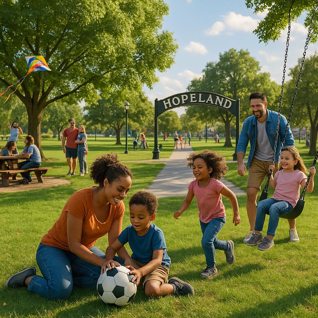 Families in a park in Hopeland