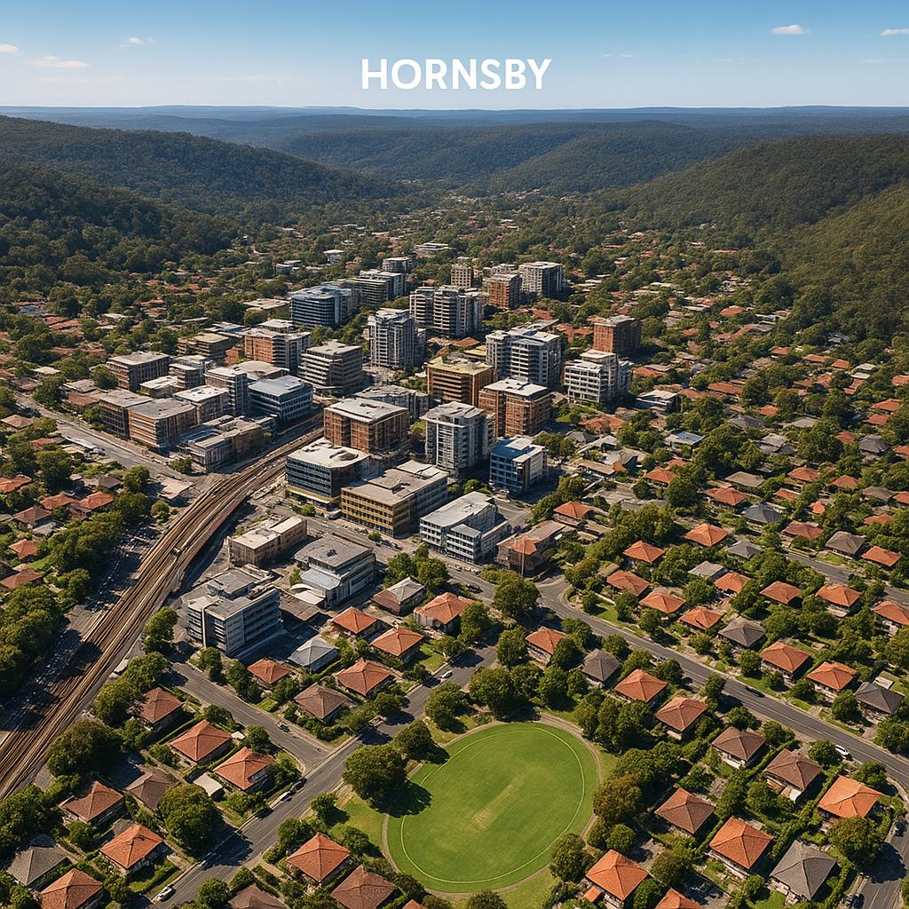 Aerial view of Hornsby showing the suburb landscape