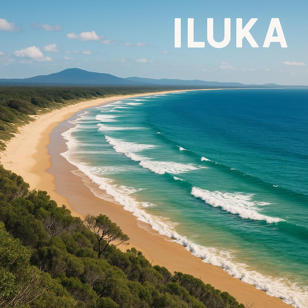 Scenic view of Iluka beach and waterfront properties