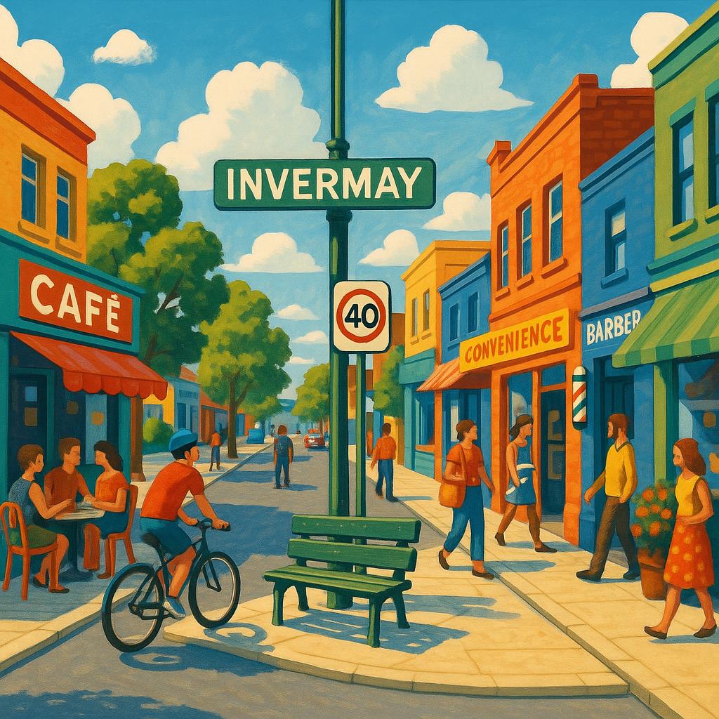 Invermay street scene with shops and parks