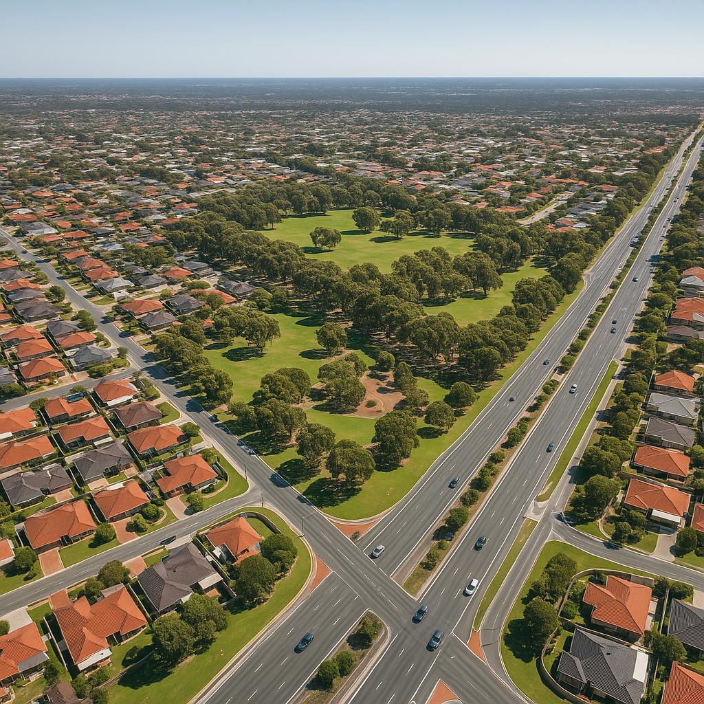Aerial view of Jandakot suburb in Western Australia.