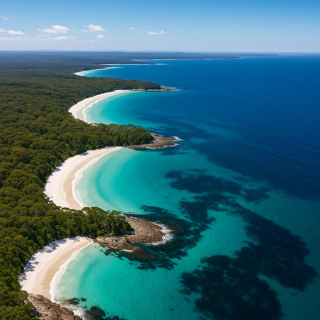 Aerial view of the stunning Jervis Bay coastline