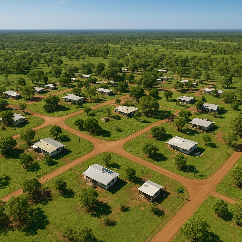 Aerial view of Jilkminggan, NT, showcasing its residential areas