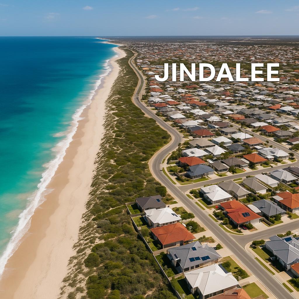 Aerial view of Jindalee suburb and beach